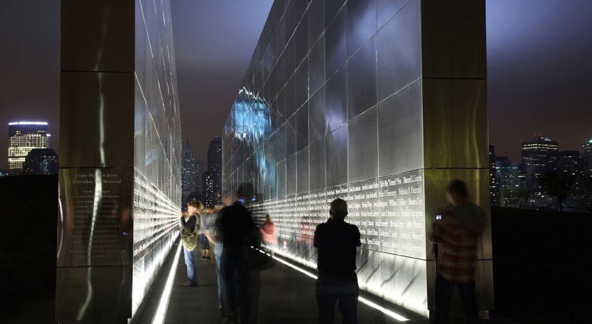 New Jersey September 11 Memorial,  "Empty Sky" at night